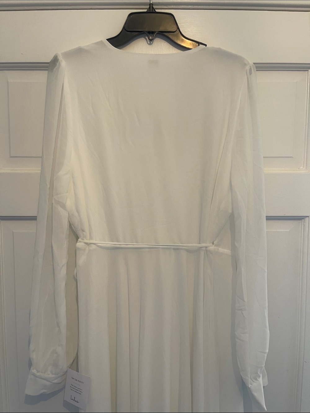 Lulu's Elegant White Wrap Maxi Dress with Long Sleeves - Picture 4 of 5